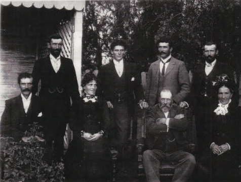 Thomas & Esther Kilpatrick with family (in about 1900). From bacl left: Thomas, Richard, Mat William, George, Elisa Jane, Thomas, Esther.