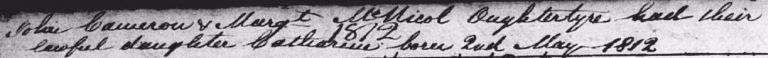 Catharine Cameron birth record 2 May 1812