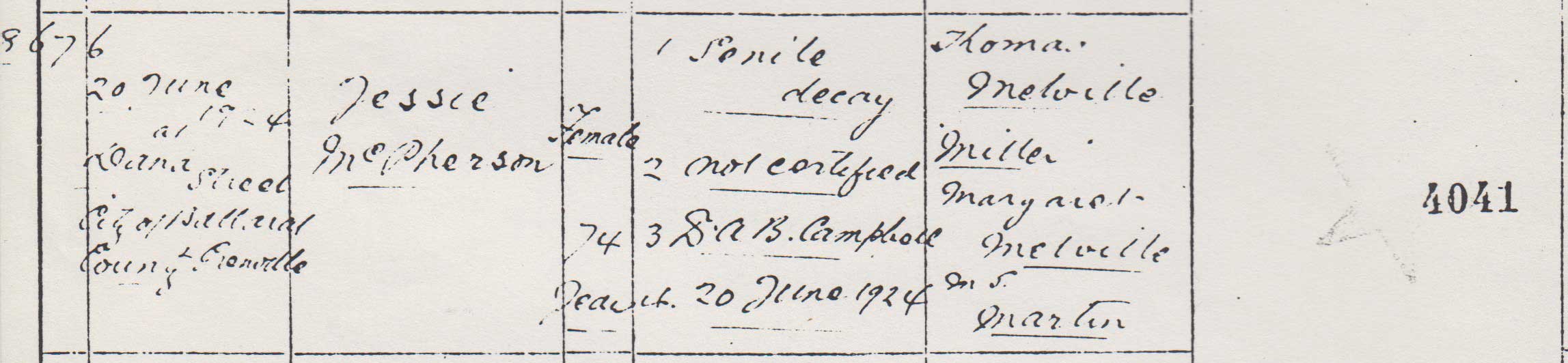 Jessie McPherson death certificate 1924 part 1